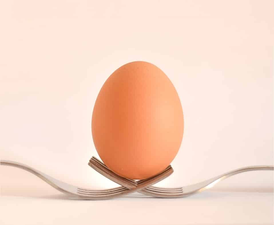 ביצה מלאה בויטמין B7 ביוטין על 2 מזלגות